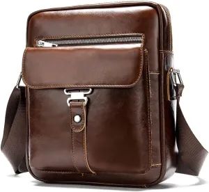 Hebetag Small Leather Sling Shoulder Bag Messenger Pack for Men Women Outdoor Travel Business