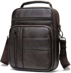Hebetag Small Leather Sling Shoulder Bag Messenger Pack for Men Women Outdoor Travel Business