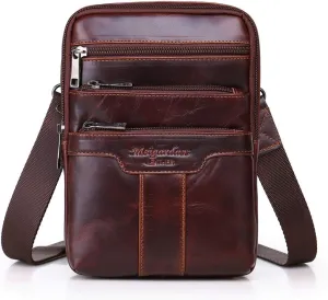 Hebetag Small Leather Sling Shoulder Bag Messenger Pack for Men Women Outdoor Travel Business