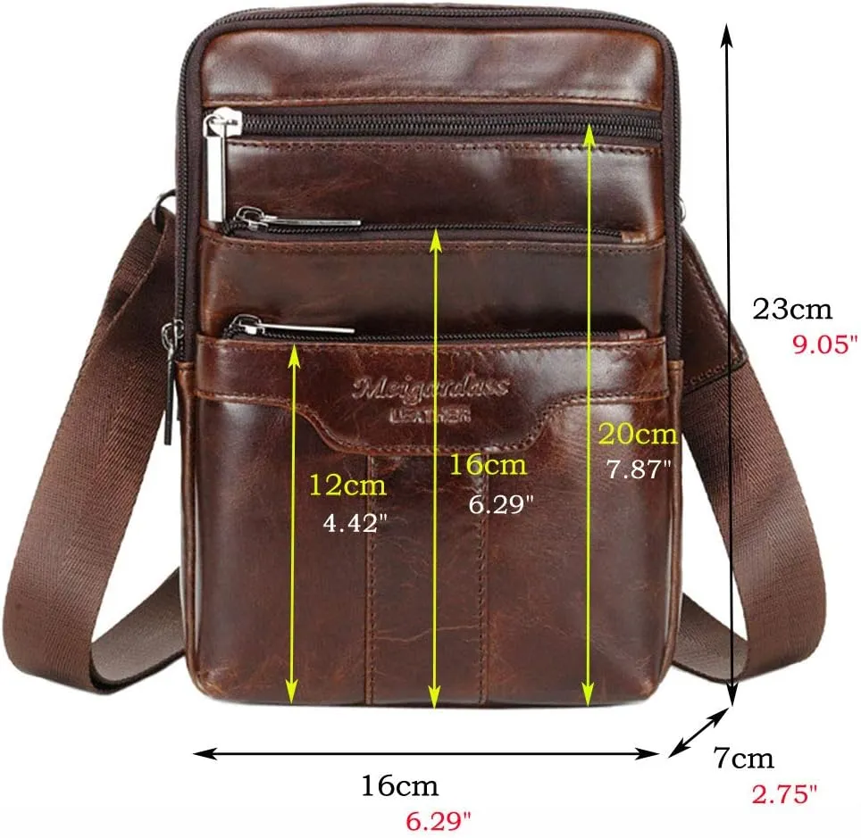 Hebetag Small Leather Sling Shoulder Bag Messenger Pack for Men Women Outdoor Travel Business