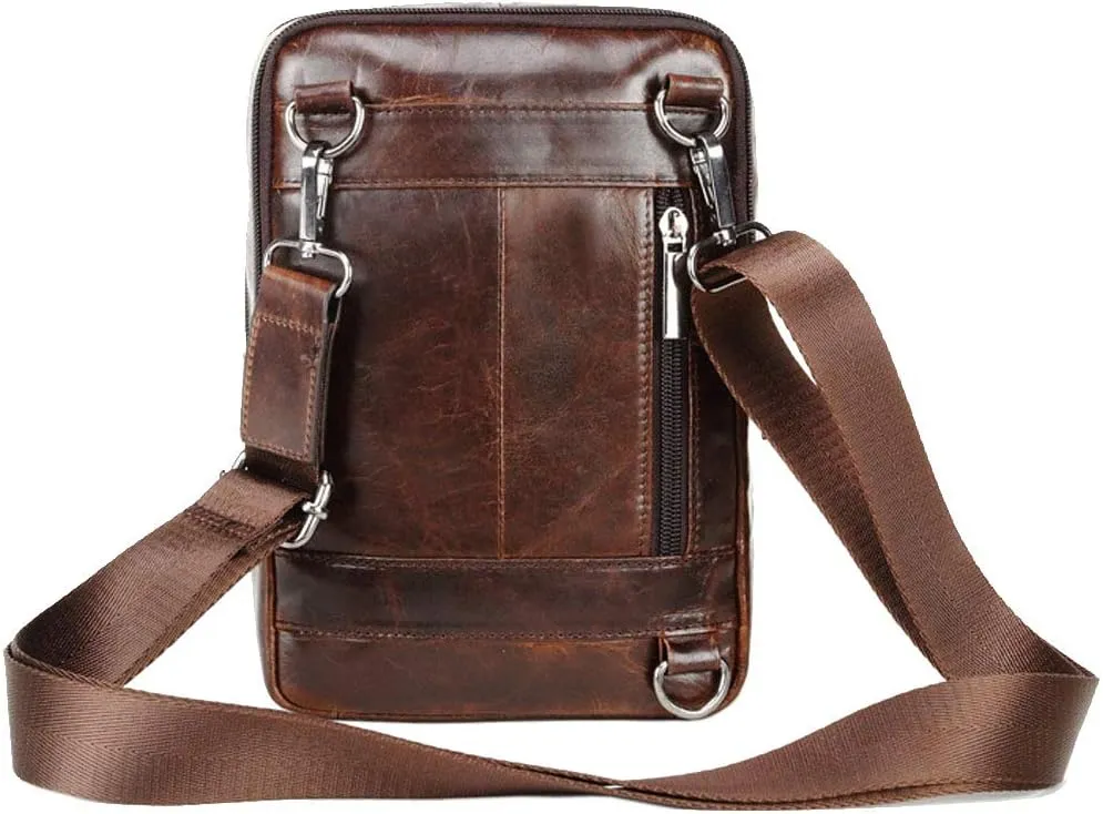 Hebetag Small Leather Sling Shoulder Bag Messenger Pack for Men Women Outdoor Travel Business