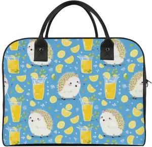 Hedgehogs Lemon Drinks Travel Duffel Bag Weekender Overnight Shoulder Bags Luggage Carrying Tote for Men Women
