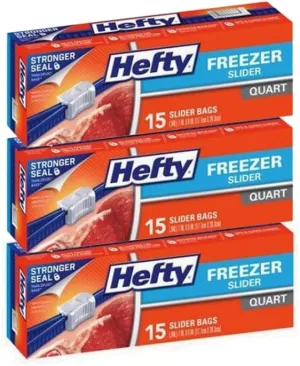 Hefty Freezer Slider Bags, Quart, 15 CT (Pack - 3)