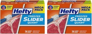 Hefty Slider Freezer Storage Bags, Quart Size, 74 Count (Pack of 2)