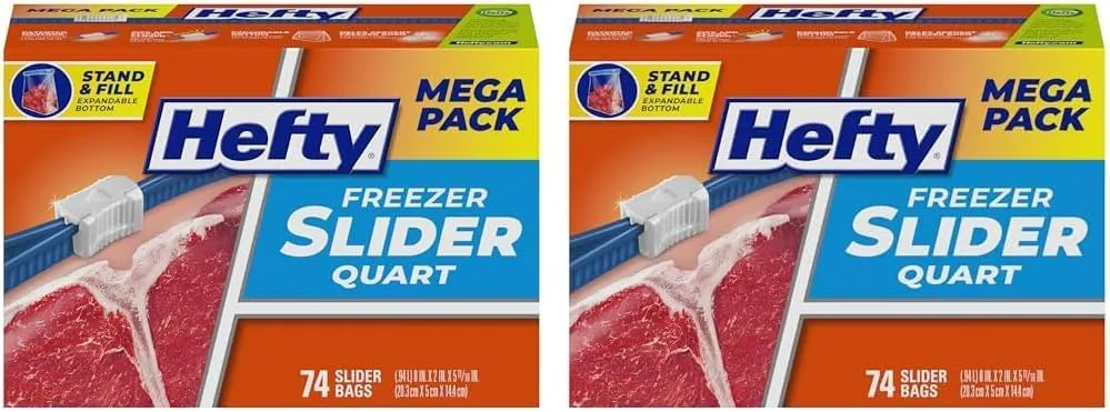 Hefty Slider Freezer Storage Bags, Quart Size, 74 Count (Pack of 2)