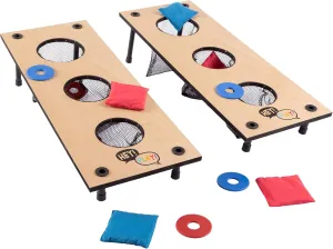 Hey! Play! 2-in-1 Washer Pitch and Beanbag Toss Set – Indoor or Outdoor Wooden Classic Team Backyard and Tailgate Party Games for Kids and Adults - Blue, Red