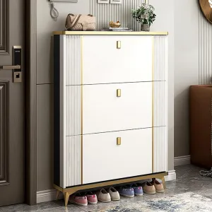 Hidden Shoe Cabinet 3 Tier Shoe Storage Rack with Adjustable Partitions Ideal for Narrow Spaces in Entrance Hallway Living Room or Bedroom.