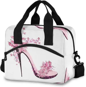 High Heels Floral Pattern Lunch Bag Reusable Lunch Tote Bag Thermal Cooler Bag Insulated Lunch Box with Adjustable Shoulder Strap for Office School Outdoor Picnic