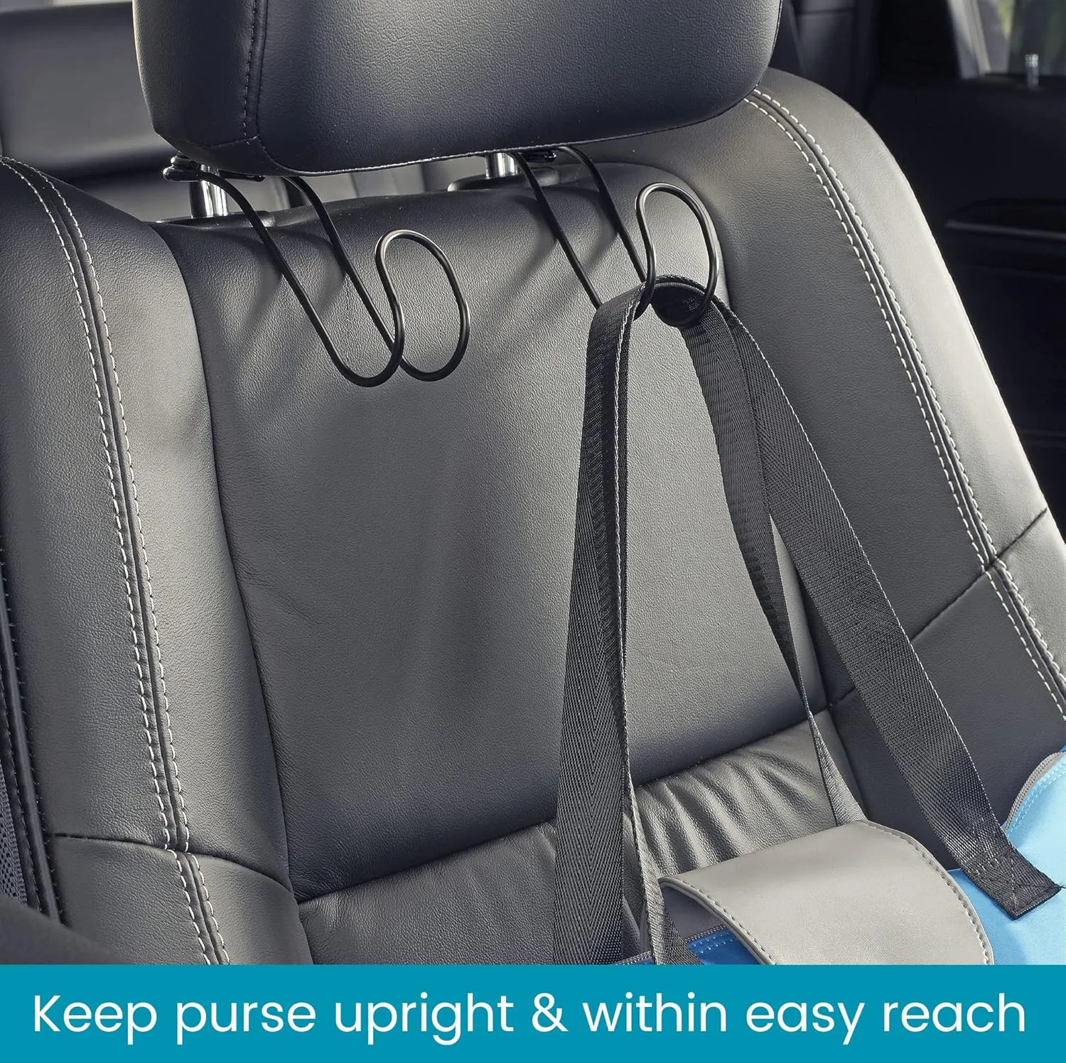 High Road Unbreakable Car Bag Hooks - Large Car Seat Hooks for Purse, Backpack, Coats, Hats and Heavy Bags up to 40 lbs - Secure Attachment Fits All Headrest Posts, 6-pack