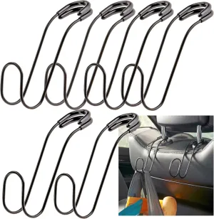 High Road Unbreakable Car Bag Hooks - Large Car Seat Hooks for Purse, Backpack, Coats, Hats and Heavy Bags up to 40 lbs - Secure Attachment Fits All Headrest Posts, 6-pack