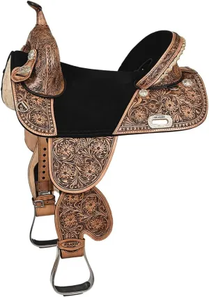 HILASON Western Horse Treeless Trail Barrel American Leather Saddle | Horse Saddle | Western Saddle | Treeless Saddle | Saddle for Horses | Horse Leather Saddle