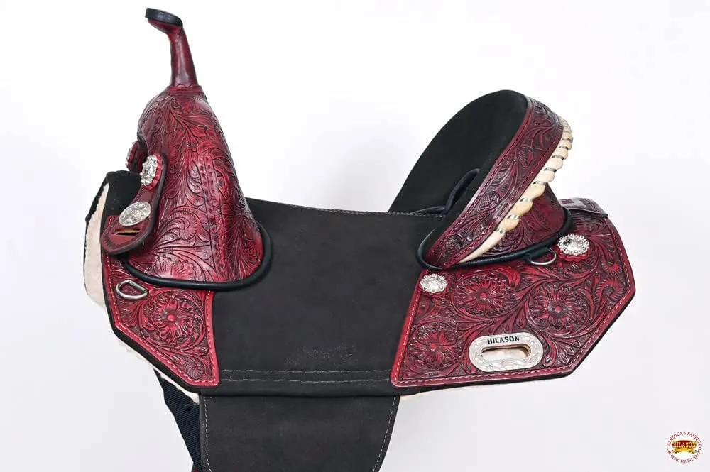 HILASON Western Horse Treeless Trail Barrel American Leather Saddle | Horse Saddle | Western Saddle | Treeless Saddle | Saddle for Horses | Horse Leather Saddle