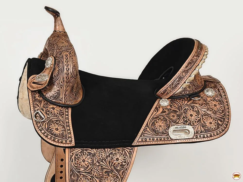 HILASON Western Horse Treeless Trail Barrel American Leather Saddle | Horse Saddle | Western Saddle | Treeless Saddle | Saddle for Horses | Horse Leather Saddle