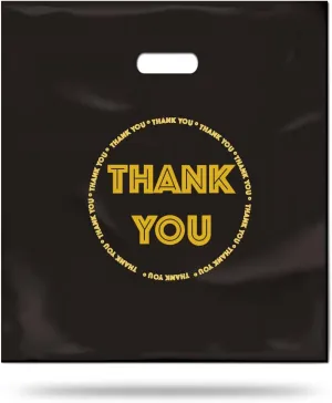 HIPOLI Thank You Merchandise Bags, 100 Pack, 16 x 18 Inches, 2 Mil Thick, Black Plastic Die Cut Shopping Bags for Small Business, Made in Korea