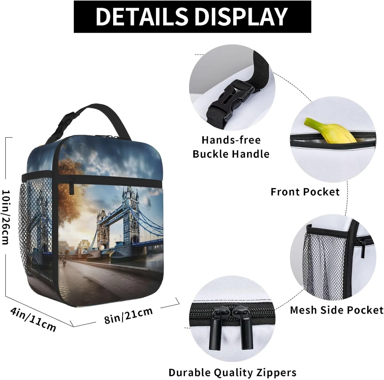 Historic Old Tower Bridge London Insulated Lunch Bag For Men Women Lunchbox Designed For Office Work Travel