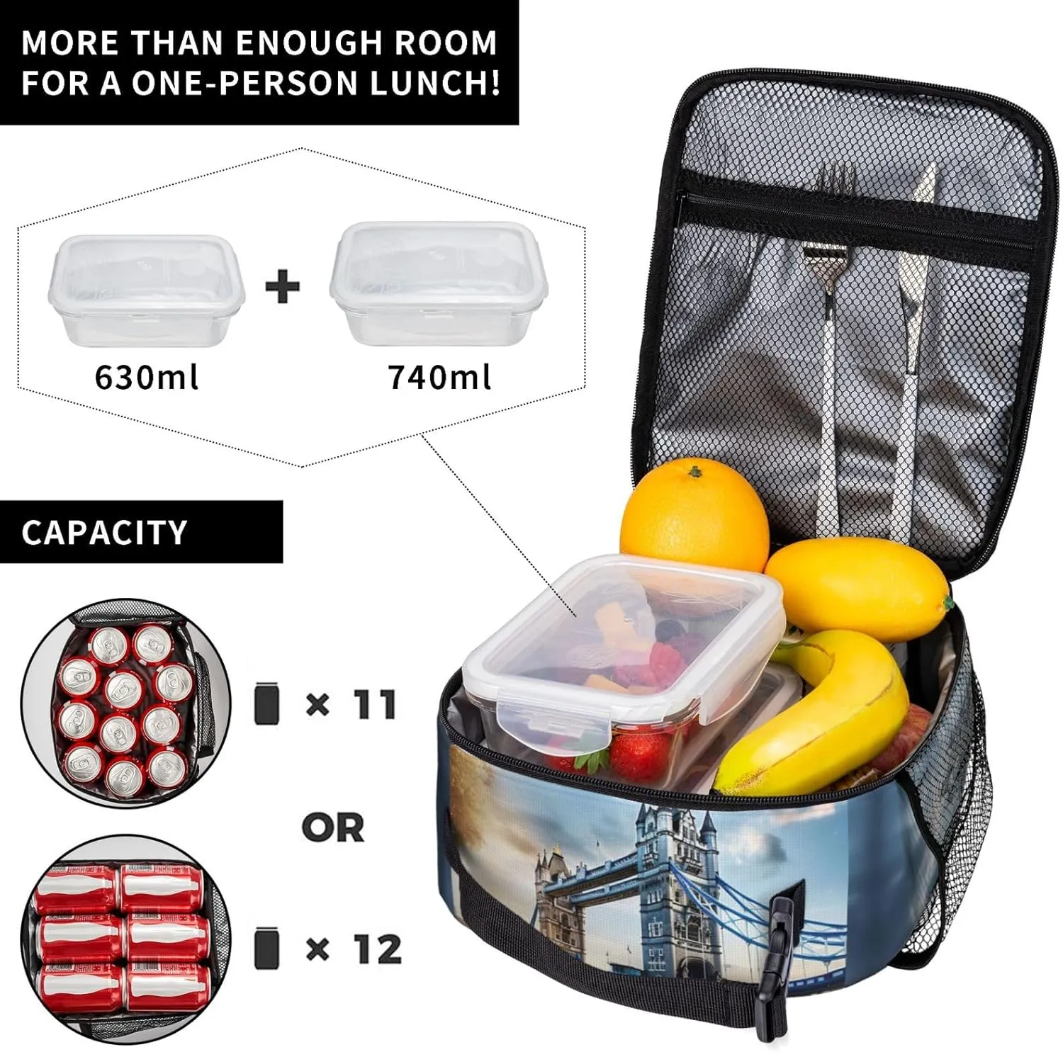 Historic Old Tower Bridge London Insulated Lunch Bag For Men Women Lunchbox Designed For Office Work Travel
