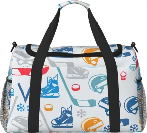 Hockey Elements Creative Patterned print Large Canvas Travel Duffel Bag Weekender Bags for Women Overnight Bag Carry On Tote Bag