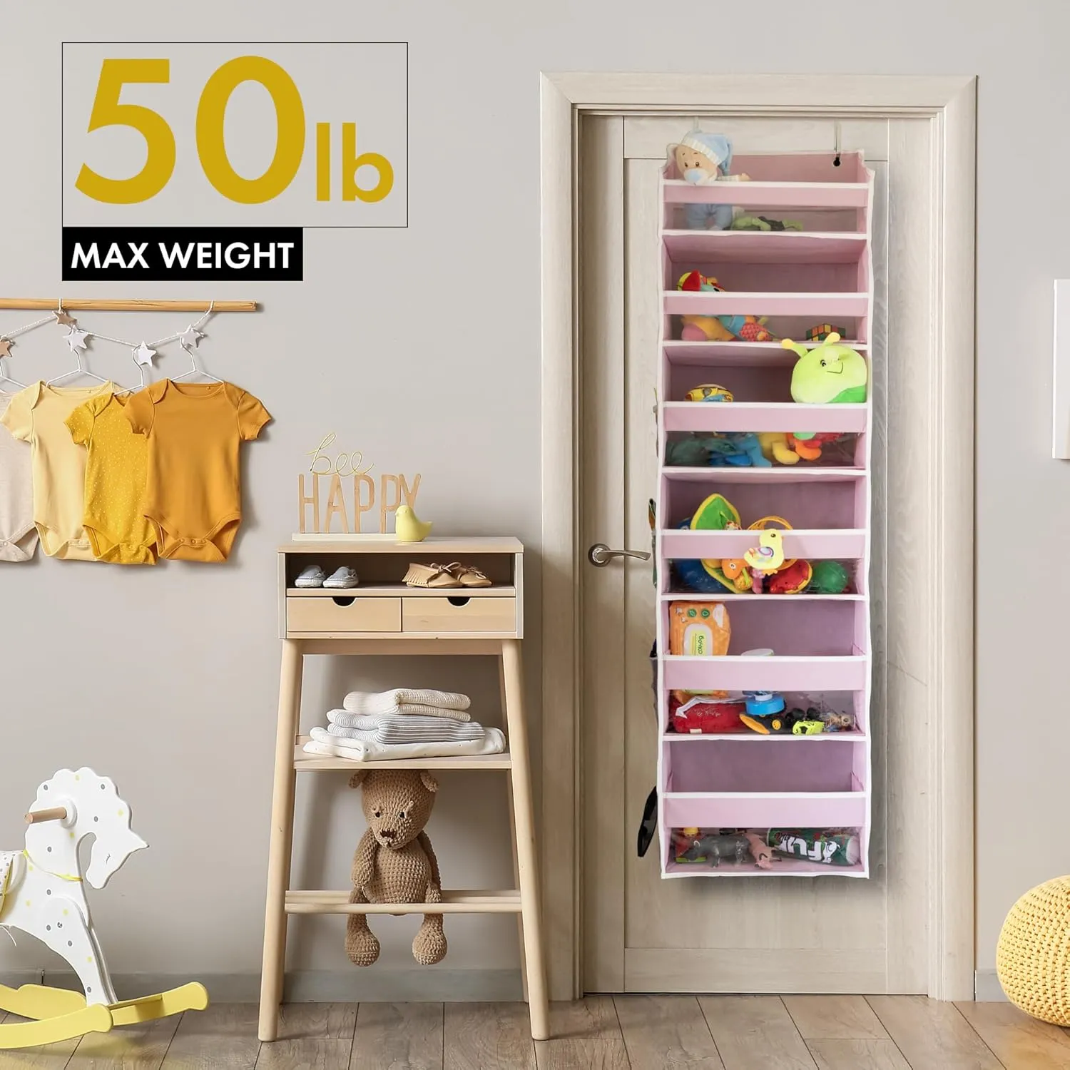 HOMELUX THEORY 1 PC Heavy Duty Over the Door Organizer 55x14x6.7, 6 Large Front & 12 Side Pockets, Hanging Storage Closet Door Organizer for Bedroom, Bathroom and Baby Nursery Storage (Light Gray)
