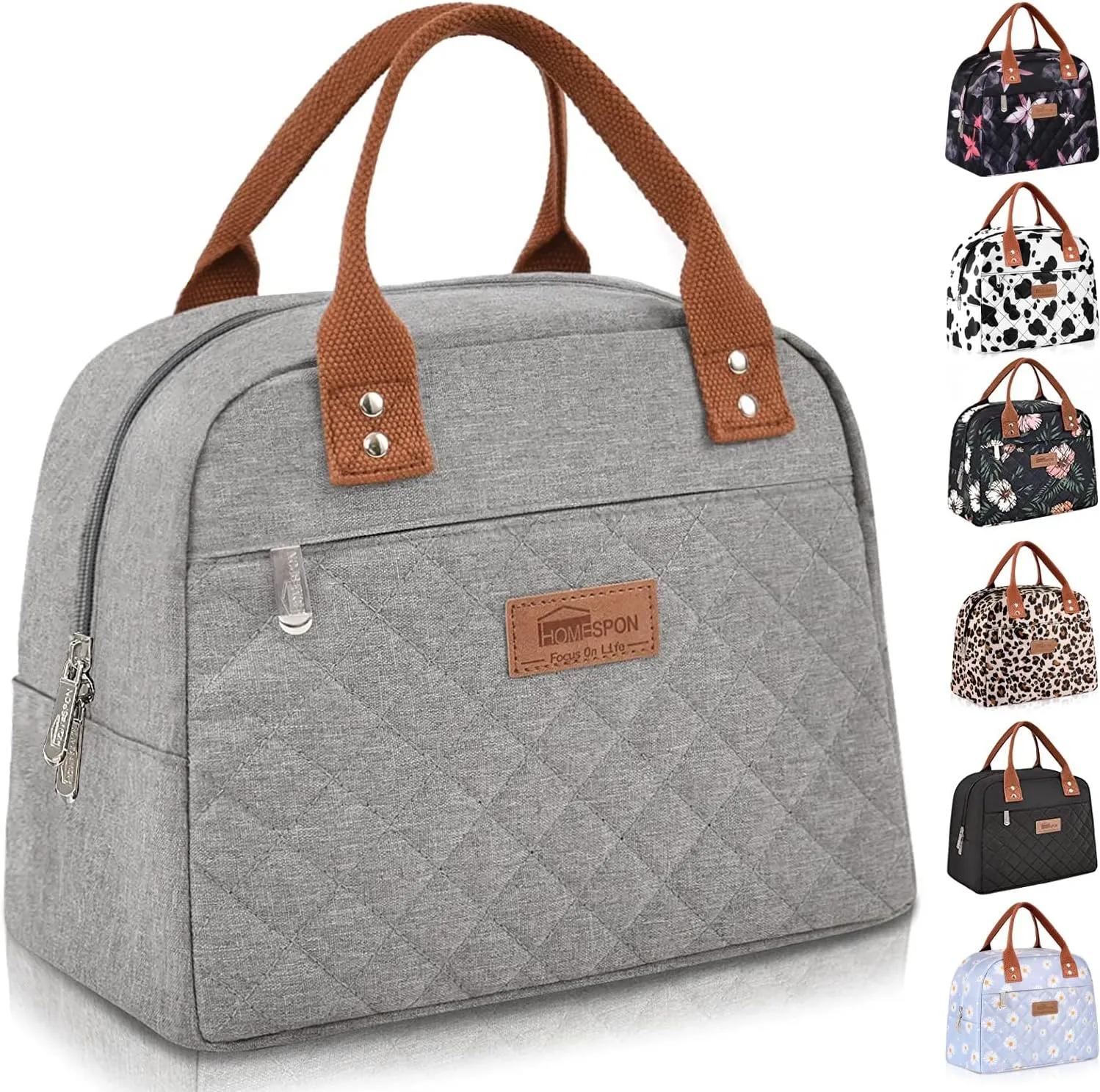 HOMESPON Insulated Lunch Bag for Women Men Adults Lunch Tote with Front Pocket Lunch Box Container Cooler Bag for Work Picnic (Grey)