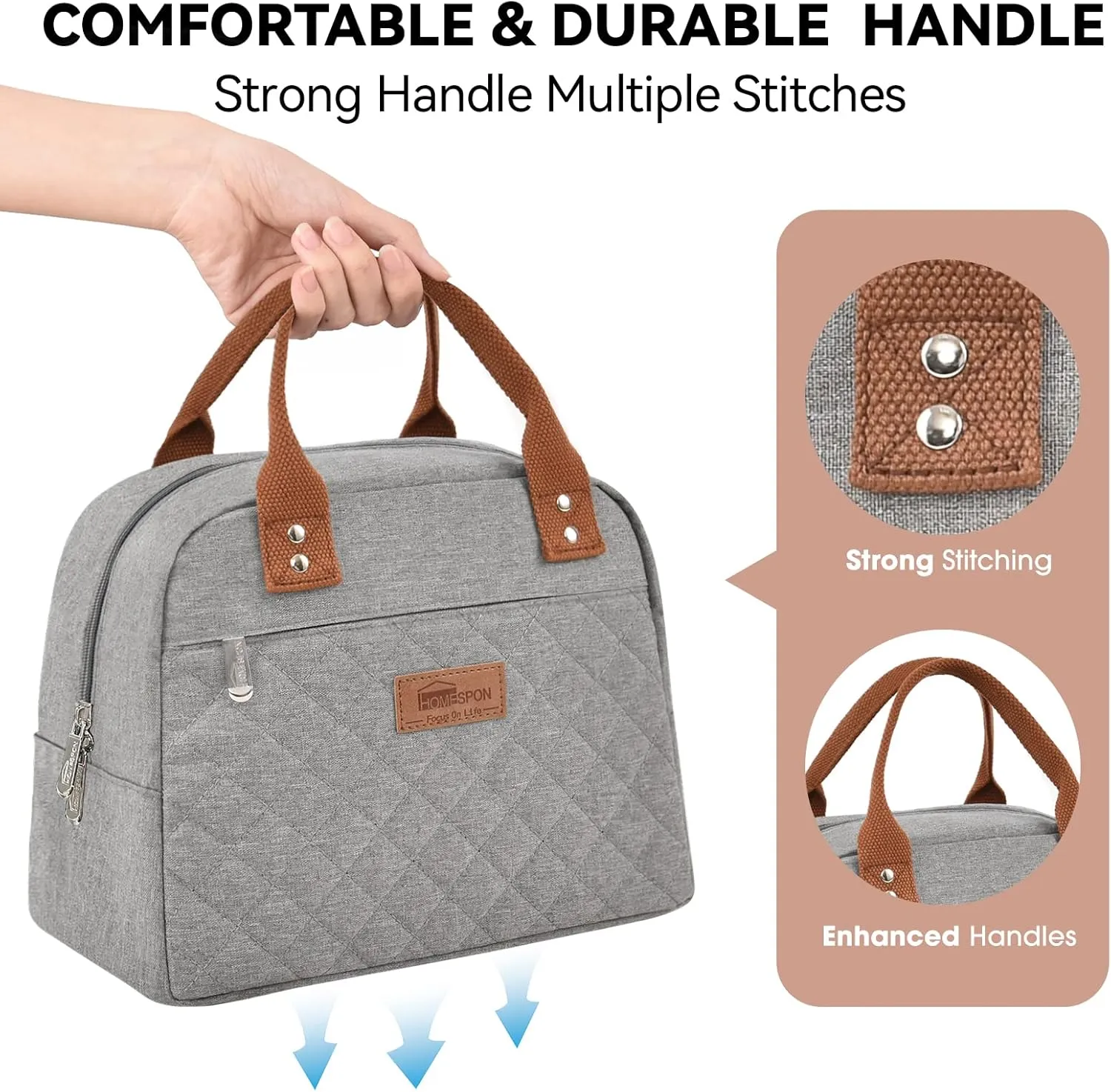 HOMESPON Insulated Lunch Bag for Women Men Adults Lunch Tote with Front Pocket Lunch Box Container Cooler Bag for Work Picnic (Grey)