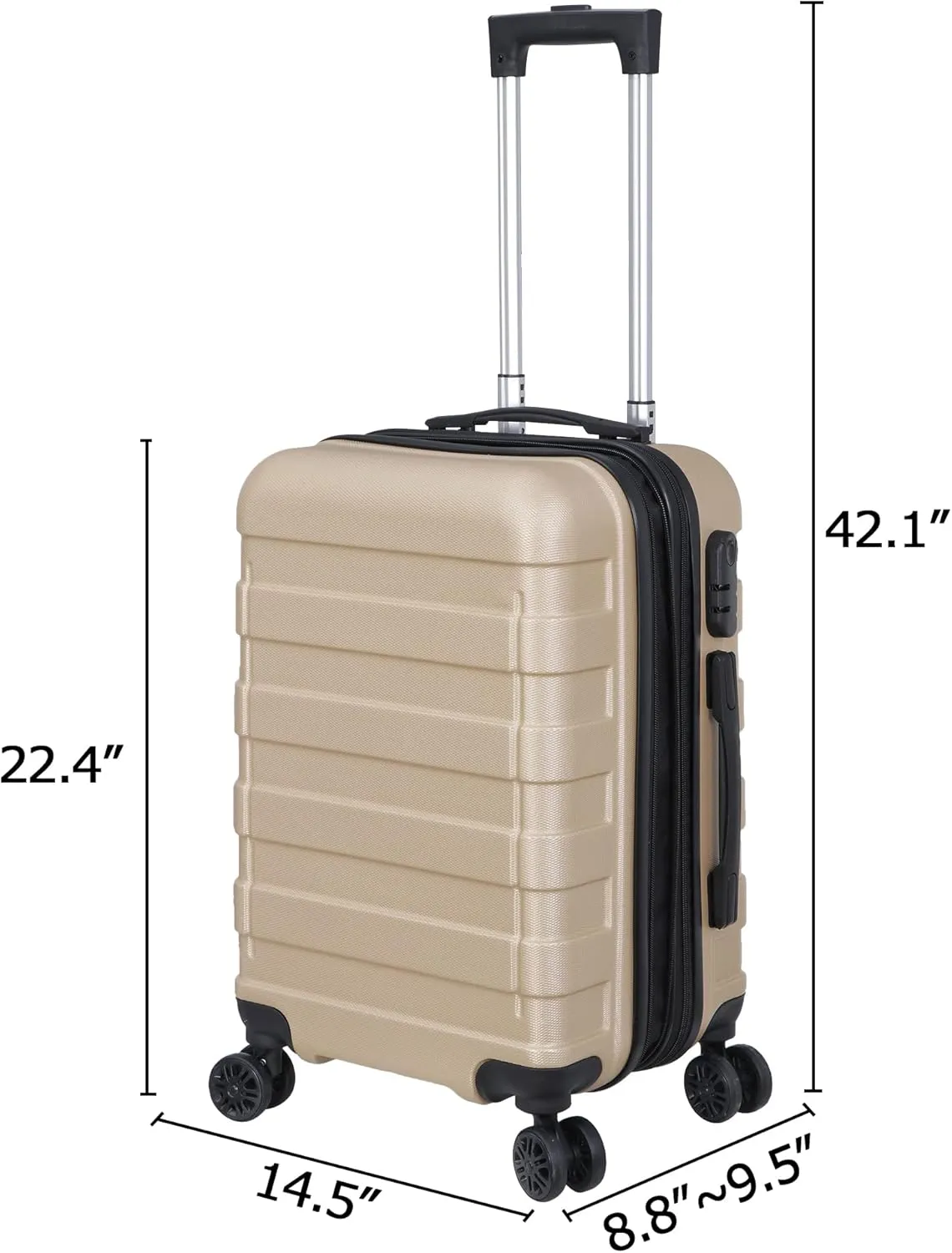 HomGarden 21 Inch Hardside Expandable Carry on Luggage, Travel Suitcases with Wheels and Lock (Champagne)
