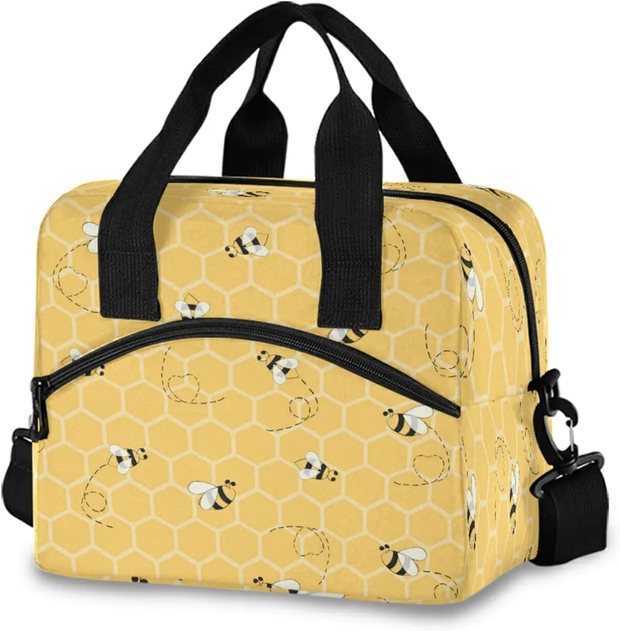 Honeycomb Animal Bee Lunch Bag Reusable Lunch Tote Bag Thermal Cooler Bag Insulated Lunch Box with Adjustable Shoulder Strap for Office School Outdoor Picnic