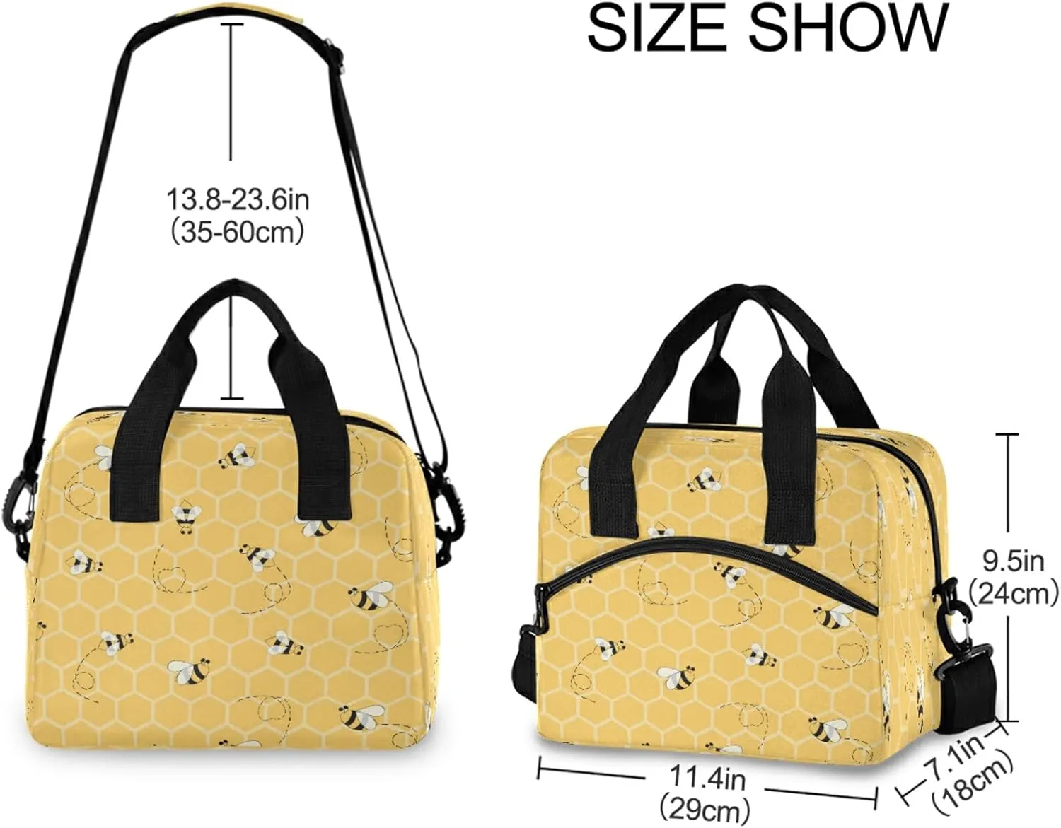 Honeycomb Animal Bee Lunch Bag Reusable Lunch Tote Bag Thermal Cooler Bag Insulated Lunch Box with Adjustable Shoulder Strap for Office School Outdoor Picnic