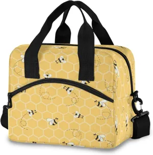 Honeycomb Animal Bee Lunch Bag Reusable Lunch Tote Bag Thermal Cooler Bag Insulated Lunch Box with Adjustable Shoulder Strap for Office School Outdoor Picnic