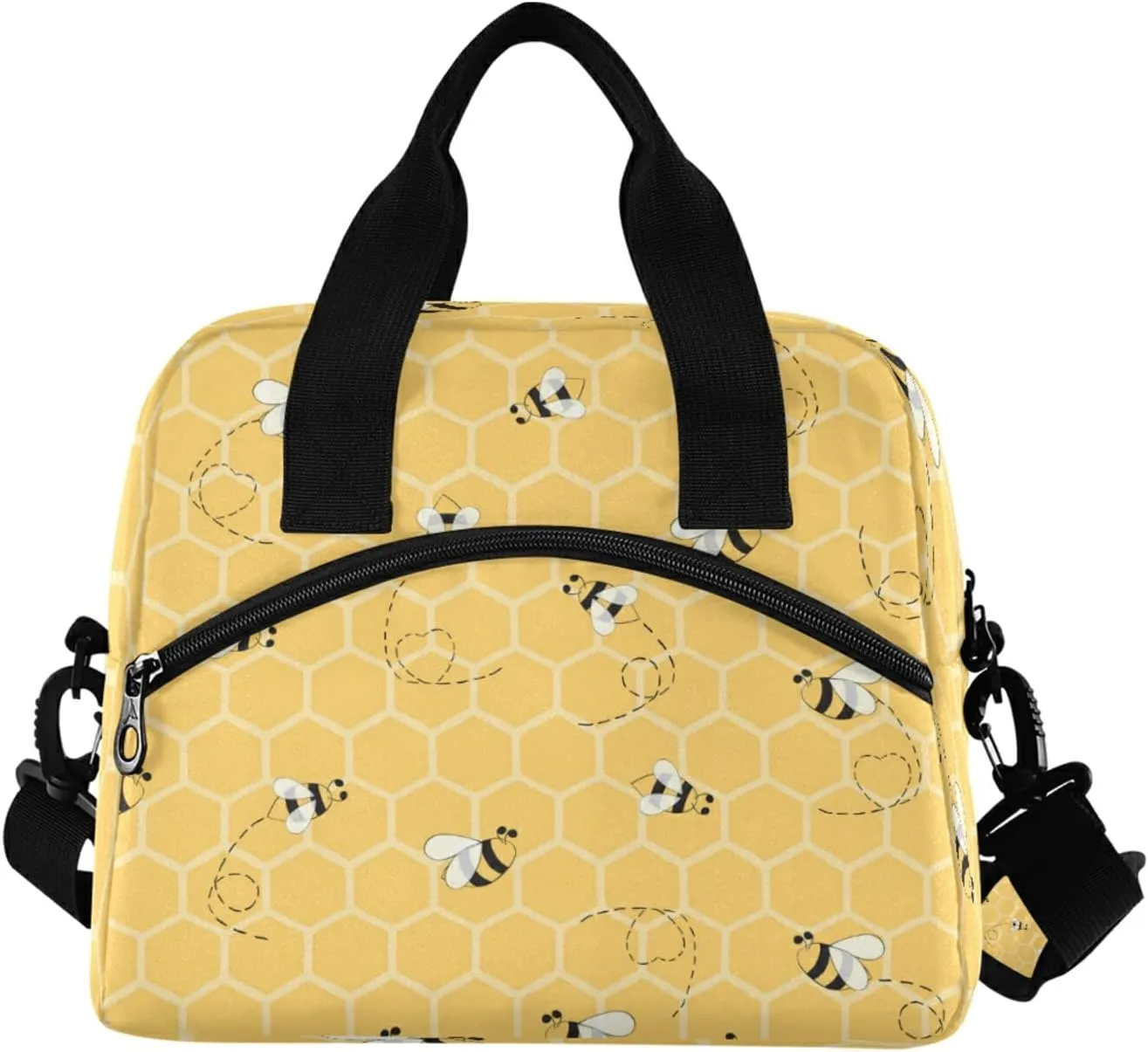 Honeycomb Animal Bee Lunch Bag Reusable Lunch Tote Bag Thermal Cooler Bag Insulated Lunch Box with Adjustable Shoulder Strap for Office School Outdoor Picnic