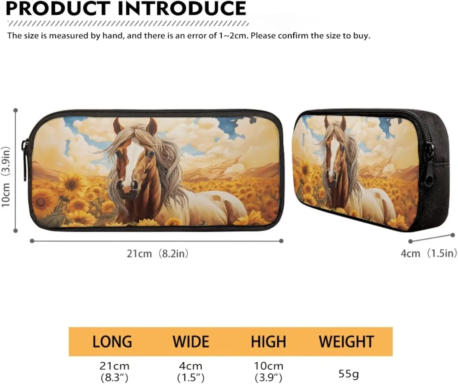 Horse Backpack and Lunchbox Set Sunflower Weatern School Girls Bookbag and Lunch Box Set 4-6 6-8 8-12 Lightweight 17 Inch Schoolbag 3PCS