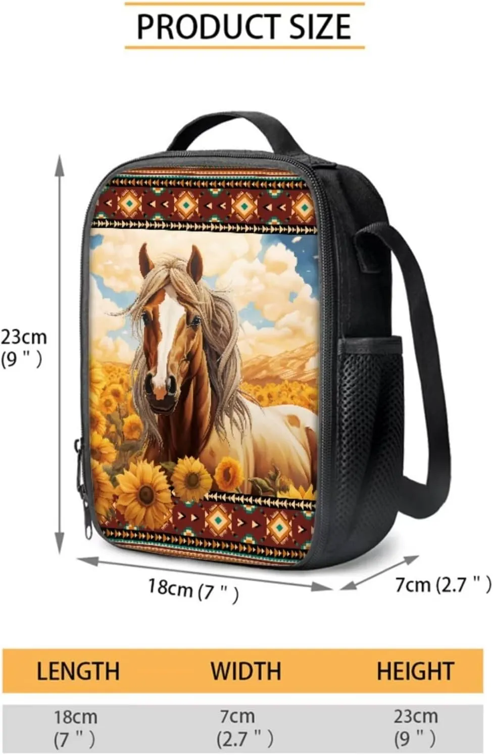 Horse Backpack and Lunchbox Set Sunflower Weatern School Girls Bookbag and Lunch Box Set 4-6 6-8 8-12 Lightweight 17 Inch Schoolbag 3PCS