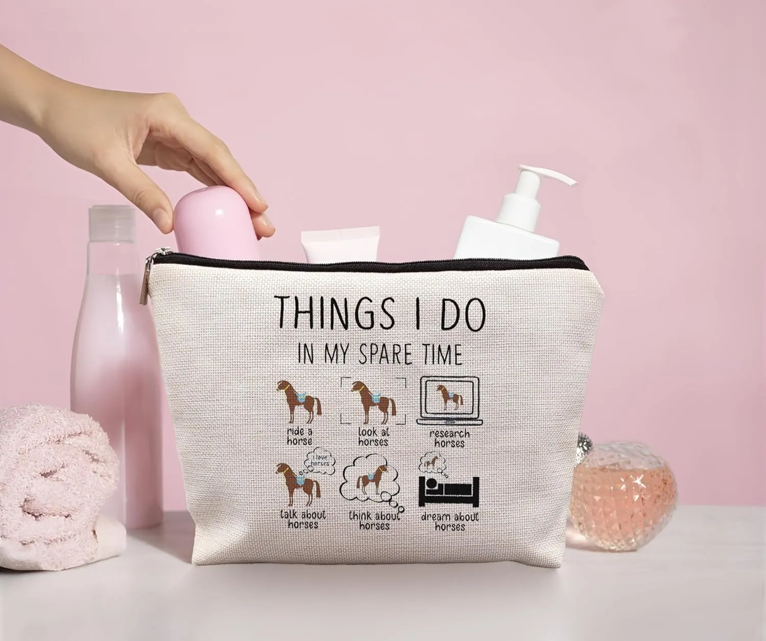 Horse Makeup Bag,Horse Stuff,Horse Gifts For Women,Cowgirl Gifts,Gifts For Horse Lovers,Animal Lovers Gifts For Women,Things I Do In My Spare Time Makeup Bag