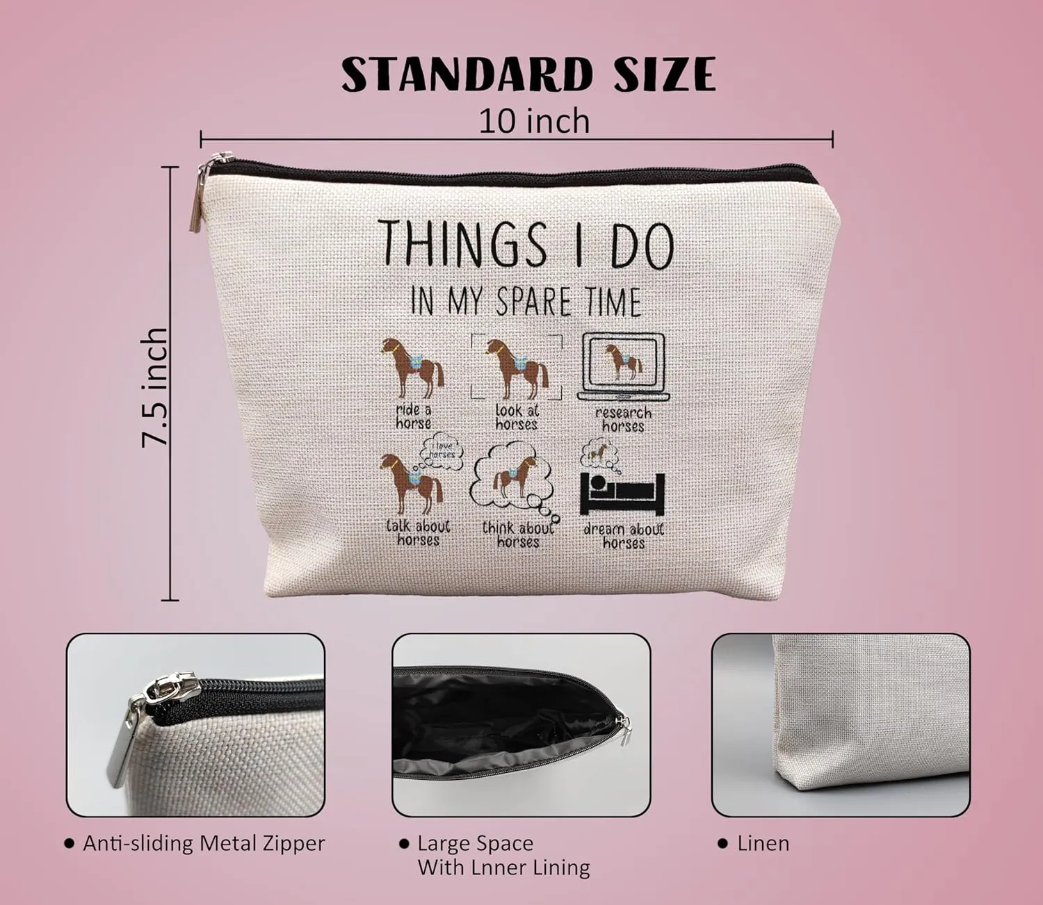 Horse Makeup Bag,Horse Stuff,Horse Gifts For Women,Cowgirl Gifts,Gifts For Horse Lovers,Animal Lovers Gifts For Women,Things I Do In My Spare Time Makeup Bag