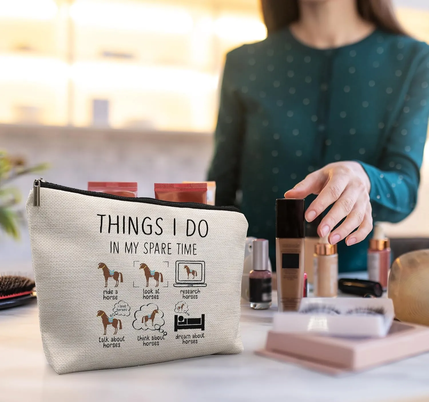Horse Makeup Bag,Horse Stuff,Horse Gifts For Women,Cowgirl Gifts,Gifts For Horse Lovers,Animal Lovers Gifts For Women,Things I Do In My Spare Time Makeup Bag