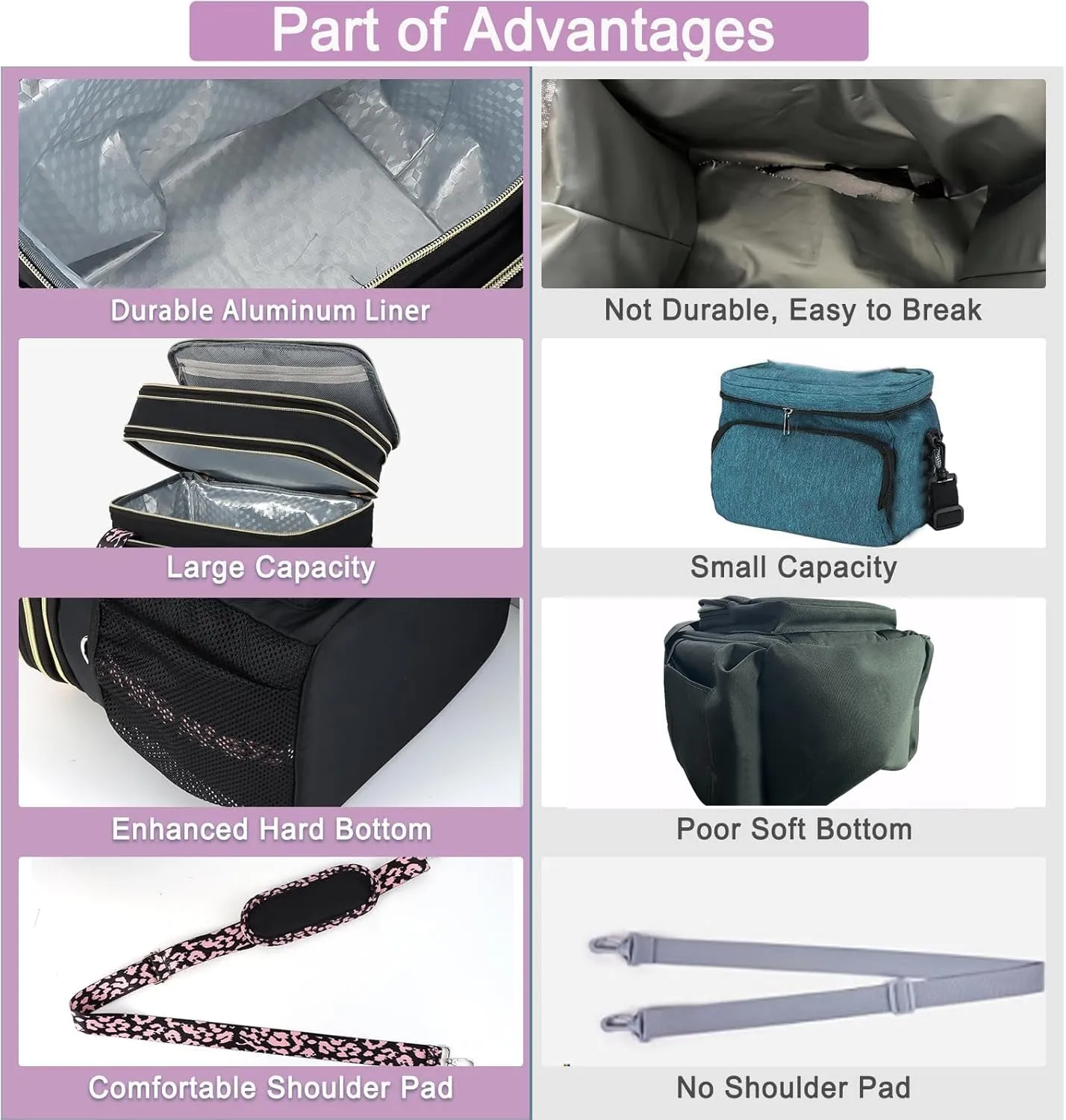 HSHRISH Expandable Lunch Box for Women, Double Deck Large Insulated Lunch Bag Women Leakproof Durable Lunch Cooler Tote Bag, Lightweight Cute Lunchbox for Work Outdoor Travel, Black