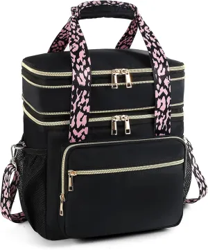 HSHRISH Expandable Lunch Box for Women, Double Deck Large Insulated Lunch Bag Women Leakproof Durable Lunch Cooler Tote Bag, Lightweight Cute Lunchbox for Work Outdoor Travel, Black