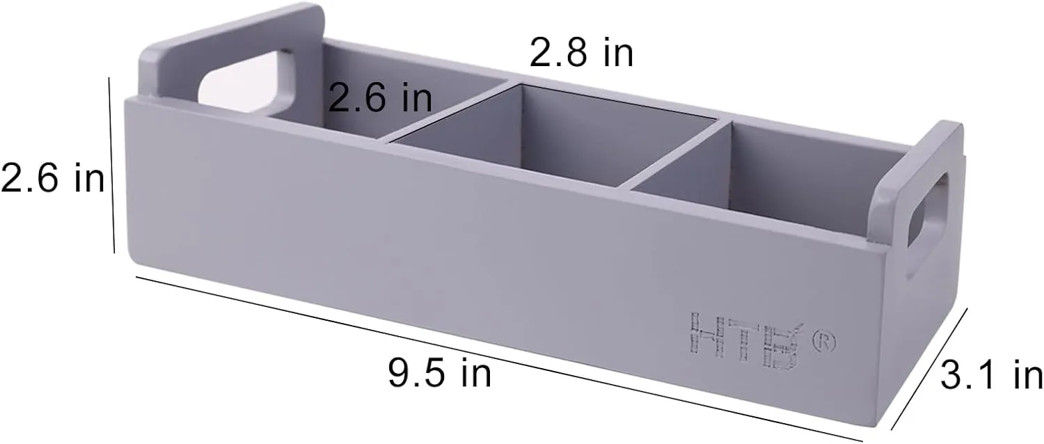 HTB Slim Tea Bag Organizer 2pcs, Grey 3 Compartments Wooden Box With Handle for Small Space, Wood Organizer for Tea Bags