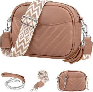 HUANLANG Quilted Crossbody Bag for Women Trendy Leather Shoulder Bag, Small Shoulder Purse with Adjustable Wide Strap