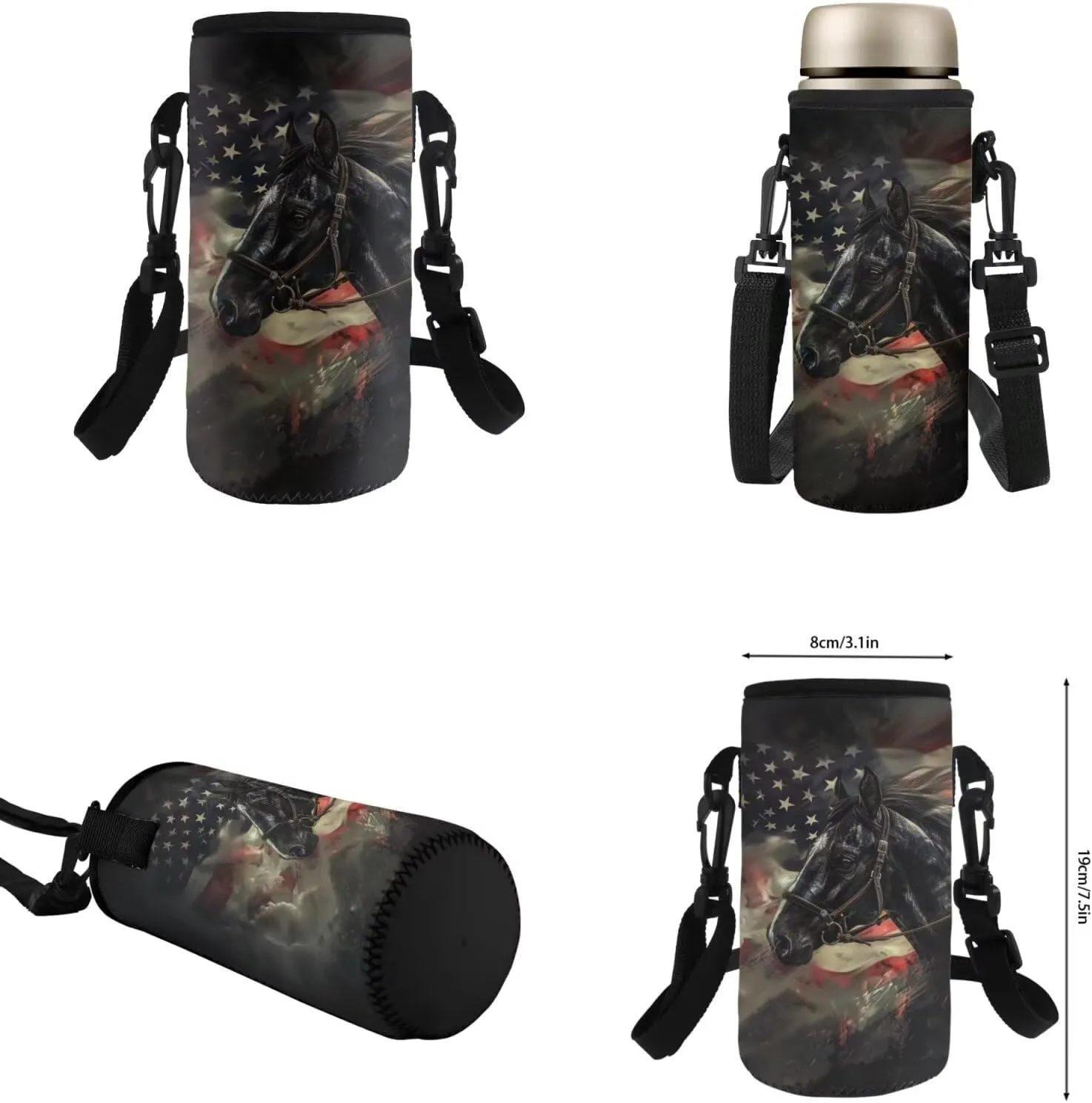 HUGS IDEA American Flag Horse School Bookbag for Boys 8-10 17 Inch Backpack Set for Elementary Kids 4Pcs Bookbag Includes Thermal Lunch Box, Stationery Case Kids Travel Daypack