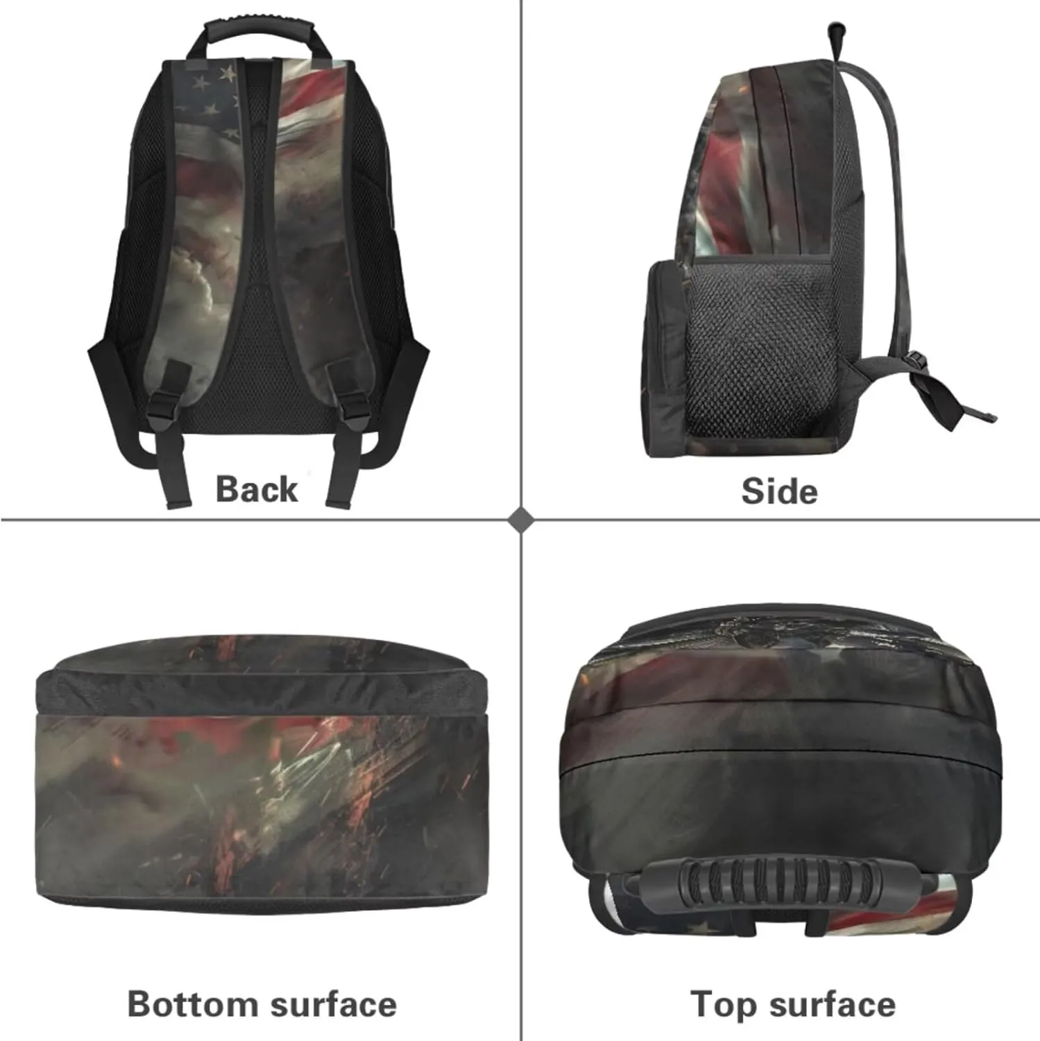 HUGS IDEA American Flag Horse School Bookbag for Boys 8-10 17 Inch Backpack Set for Elementary Kids 4Pcs Bookbag Includes Thermal Lunch Box, Stationery Case Kids Travel Daypack