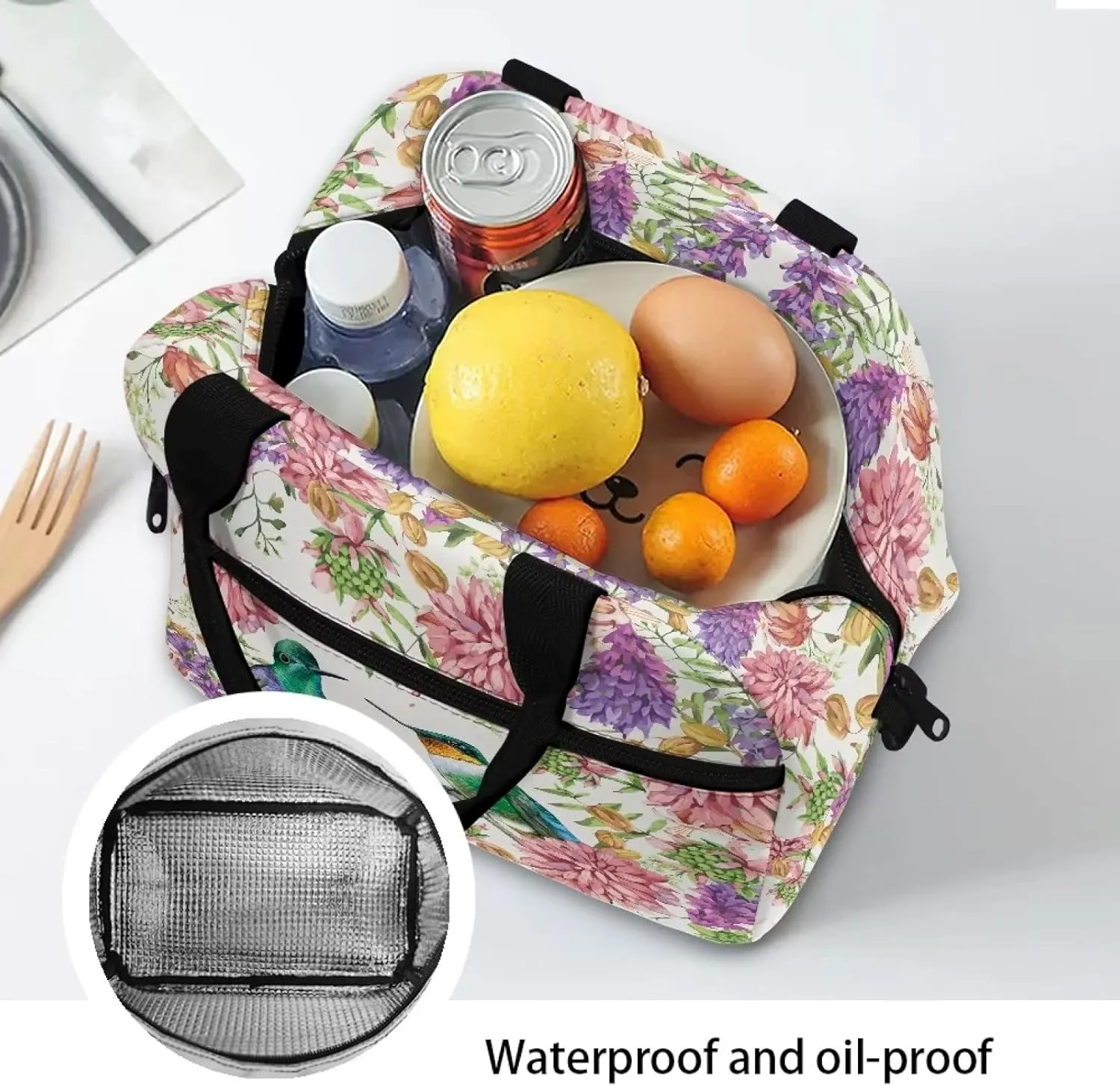 Hummingbird Lunch Bags Insulated Lunch Bag for Women Girls Lunch Tote Bags Portable Cooler Lunch Box Thermal Luncboxes Picnic Organzier for Picnic Beach School Work