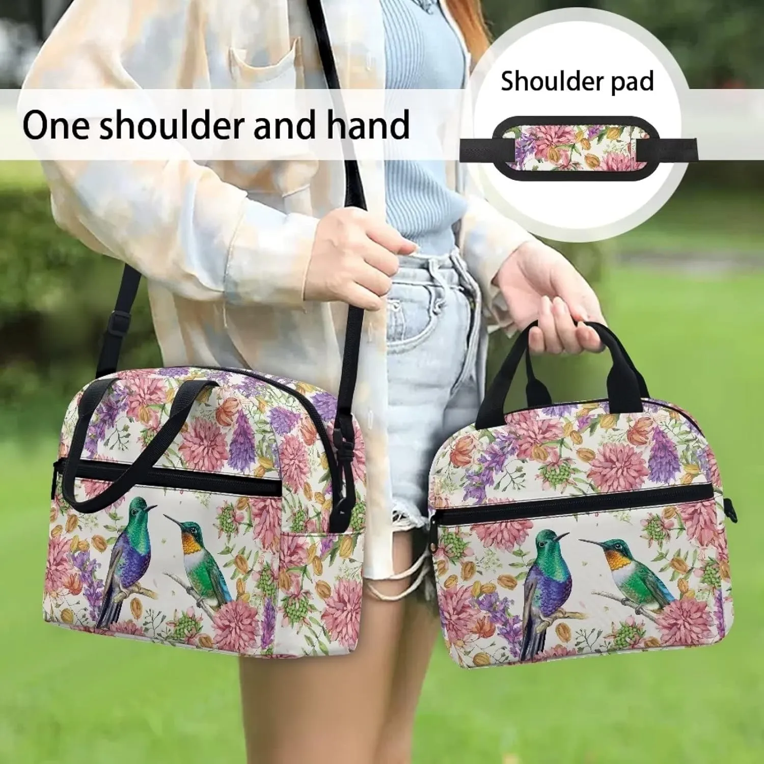 Hummingbird Lunch Bags Insulated Lunch Bag for Women Girls Lunch Tote Bags Portable Cooler Lunch Box Thermal Luncboxes Picnic Organzier for Picnic Beach School Work