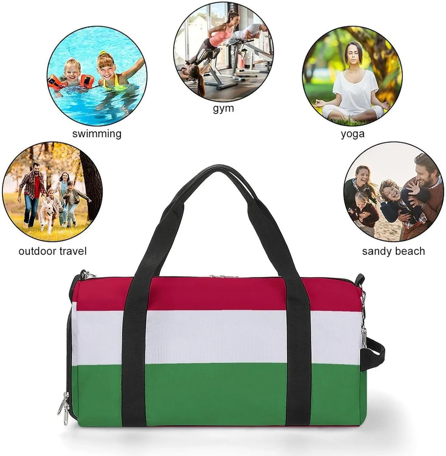 Hungary Flag Travel Gym Bag Waterproof Weekender with Shoe Compartment and Wet Pocket
