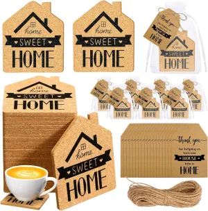 Hushee 25 Sets Housewarming Party Favors Sweet Home Coaster House Shaped Coaster with Thank You Gift Cards House Warming Return Gifts with Organza Bags Twine New Home Gift for Guests Party Decorations