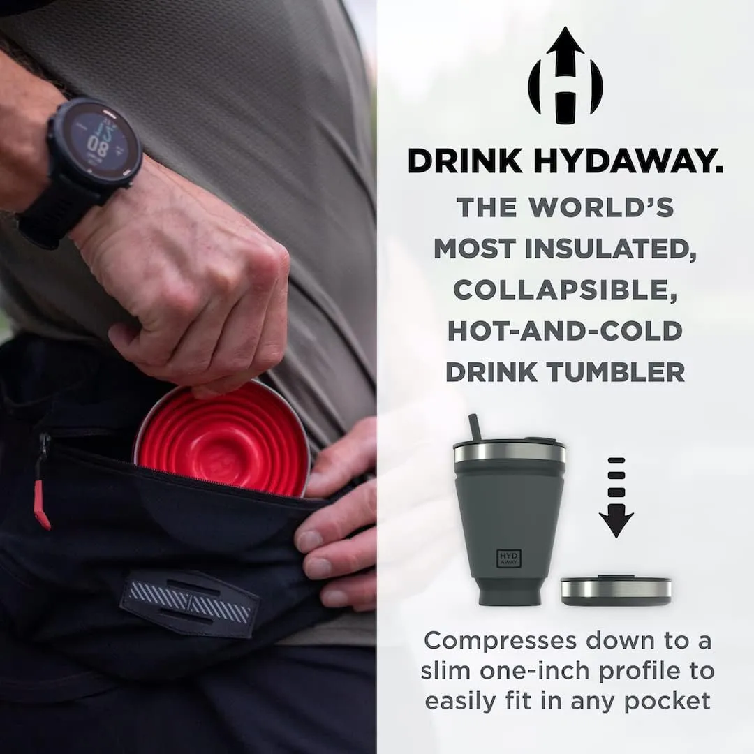 HYDAWAY Collapsible Drink Tumbler | Portable, Insulated, Hot & Cold Drink Cup for Coffee, Tea, Smoothies, Beer, Cocktails, Travel, Commuting, Camping, Events | 16oz Capacity (Ember)