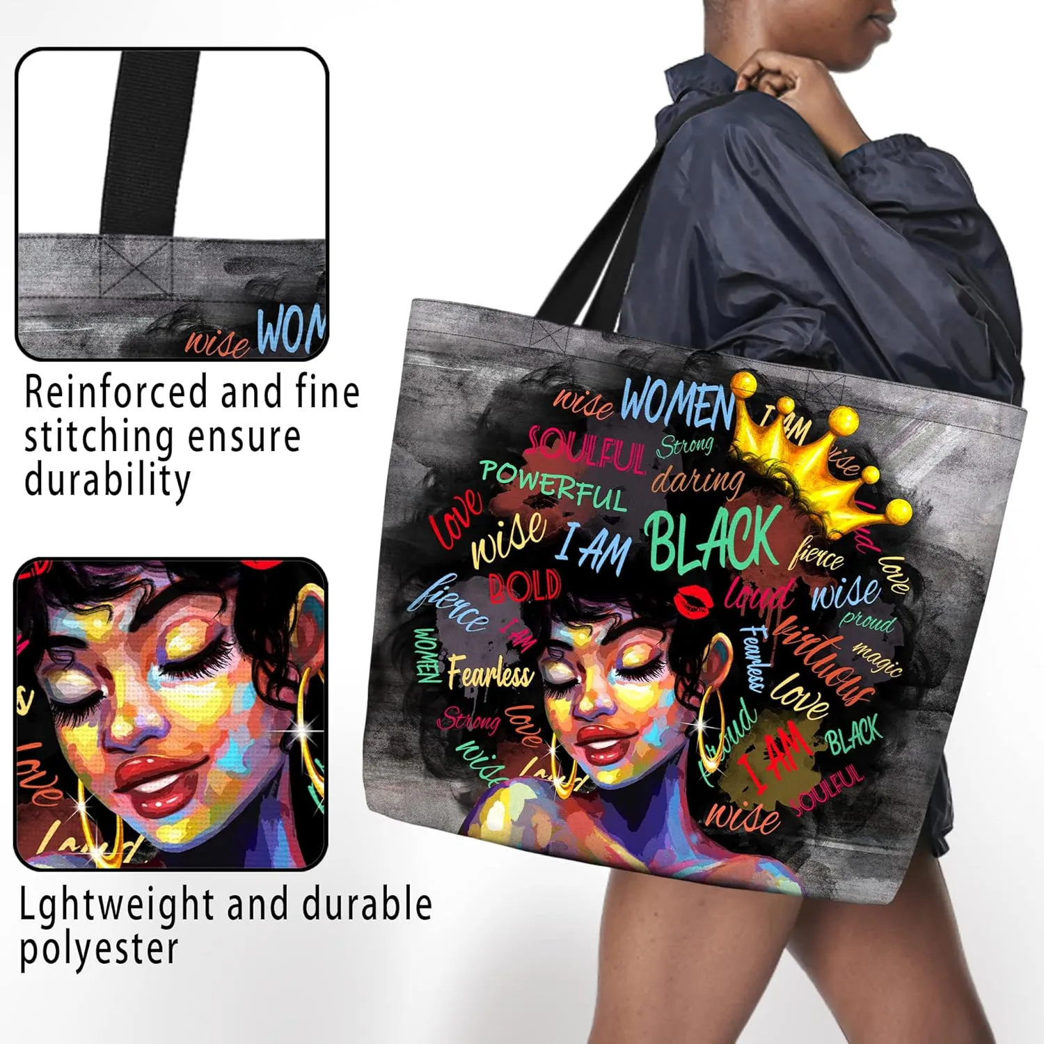 IAGM Women Tote Bags African American Woman Shoulder Bag Afro Black Girl Magic Satchel Handbags For Shopping,Work,Grocery,Gym