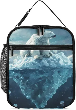 Icebergs and Polar Bears Reusable Lunch Bag Thermal Insulation Tote Lunch Box Portable Meal Pack for Men Women 27.5X20cm