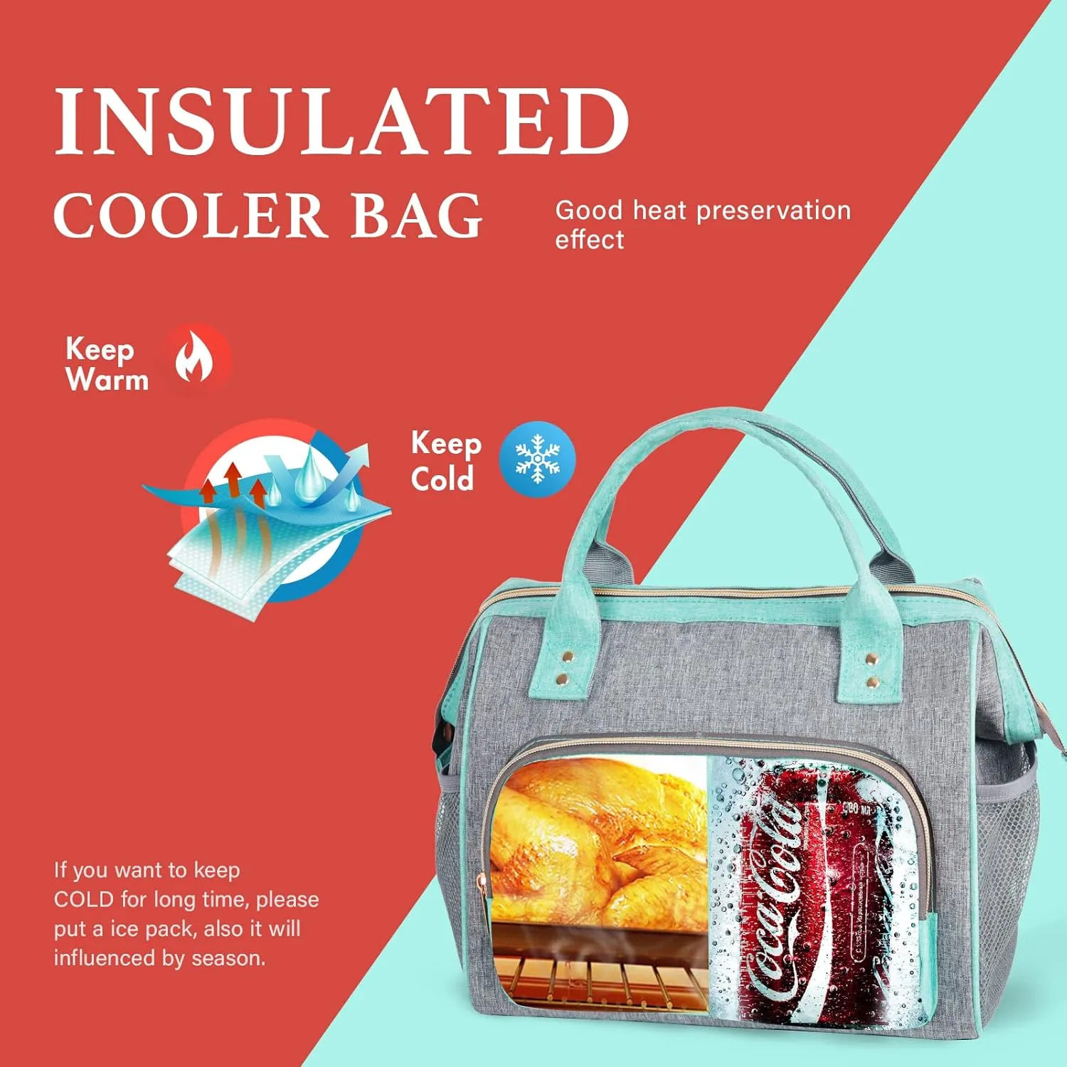 IDEATECH Insulated Lunch Bag Women, Leakproof Large Lunch Box, Reusable Lunch Cooler Bag with Adjustable Strap, Lunch Tote Bag for Work Women, Teal Lunch Tote Bags Gifts for Woman, Mom(Green)