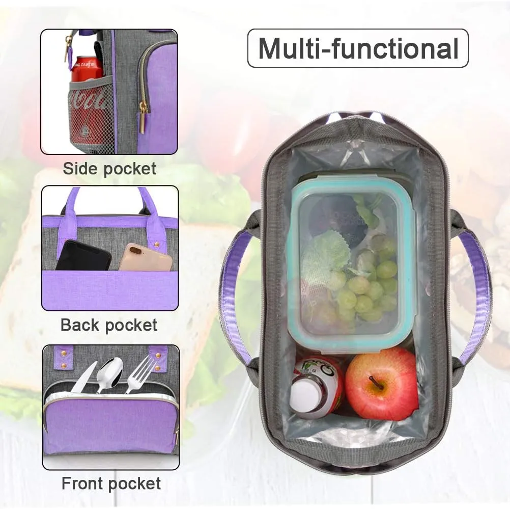 IDEATECH Lunch Bags for Women, Insulated Lunch Bag for men, Large Reusable Tote Bag, Leakproof Cooler Lunch Bags for Work, Cute Reusable Lunch Bags, Womens Lunch Bag for Office Picnic(Purple)