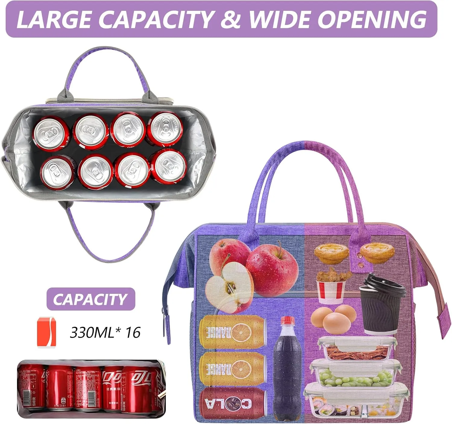 IDEATECH Lunch Bags for Women, Insulated Lunch Bag for men, Large Reusable Tote Bag, Leakproof Cooler Lunch Bags for Work, Cute Reusable Lunch Bags, Womens Lunch Bag for Office Picnic(Purple)